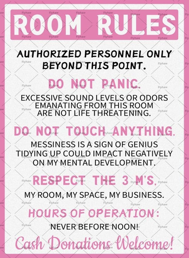 Flyhaw Room Rules Sign For Teen Girls Tin Sign Pink Preppy Room Decor Metal Sign Teen Girl Stuff Cute Teenage Door Sign Girls Birthday Holidays Gift 12x8 Inch - Image 1